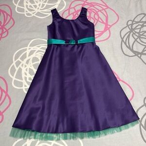 Purple and Teal Satin Lace Trim Dress